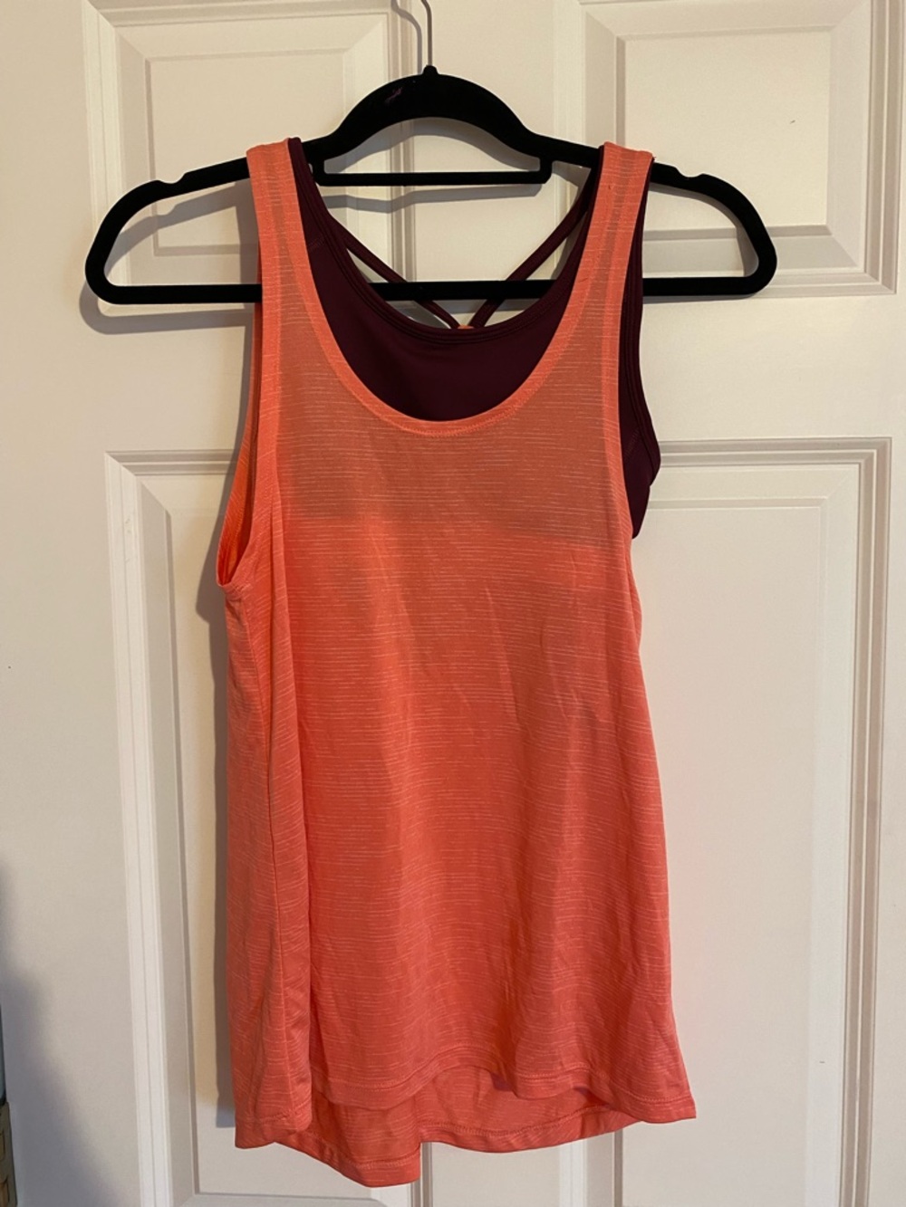 C9 Champion duo dry racerback orange tank w/ built-in maroon sports bra, size XS